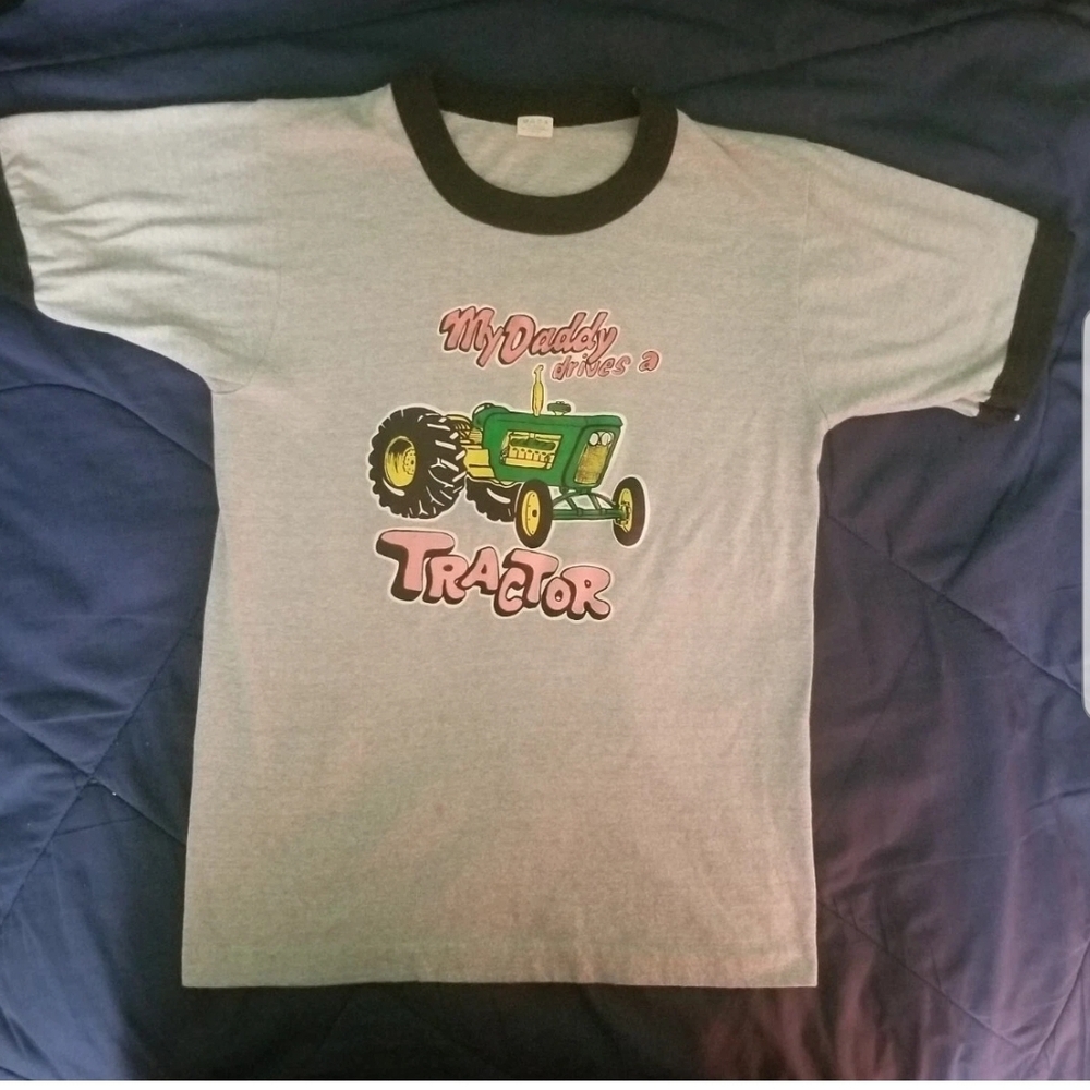 Vintage My Daddy Drives A Tractor Ringer T Shirt by Screen Stars and USA made. H